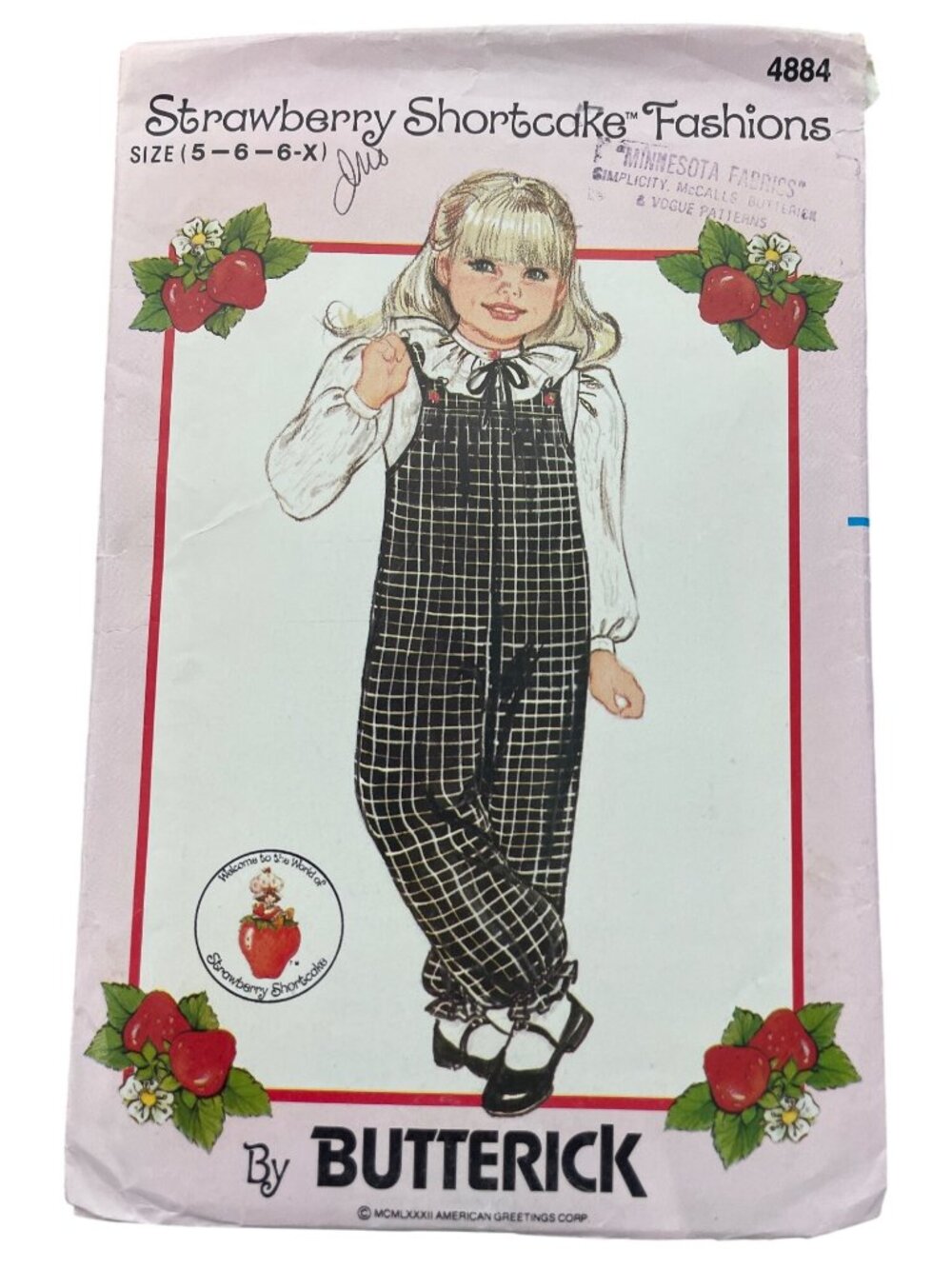 Vintagge Butterick 4884 Sewing Pattern Sizes 5-6-6X Strawberry Shortcake CUT